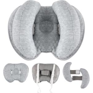 KAKIBLIN 2 in 1 Baby Head Pillow with Banana Neck Pillow for 3 Months to 1 Years Baby Travel Pillow for Stroller or Bed (Light Grey)