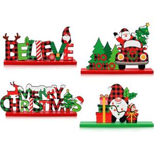 Christmas Decorations Table Centerpiece 4pcs Gingerbread Christmas Party Decorations Wooden Signs Merry Christmas Table Topper Signs Photo Prop for Xmas Holidays Tiered Tray Decor