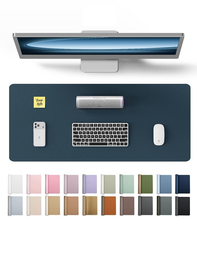 YSAGi Leather Desk Protector, Office Mat, Large Mouse Mat, Non-Slip PU Leather Blotter, Laptop Desk Mat, Waterproof Writing Pad for Office and Home(Dark Blue, 40" x 24")