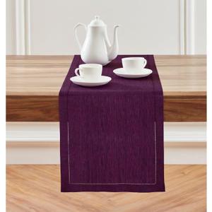 Solino Home Linen Table Runner 90 Inches Long - Milan Hemstitch 100% Pure Linen Grape Dining Table Runner 14 x 90 Inch for Summer