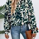 MakeMeChic Women's Floral Print Long Sleeve Ruffle High Neck Blouse Shirt Top (Blue, XL)