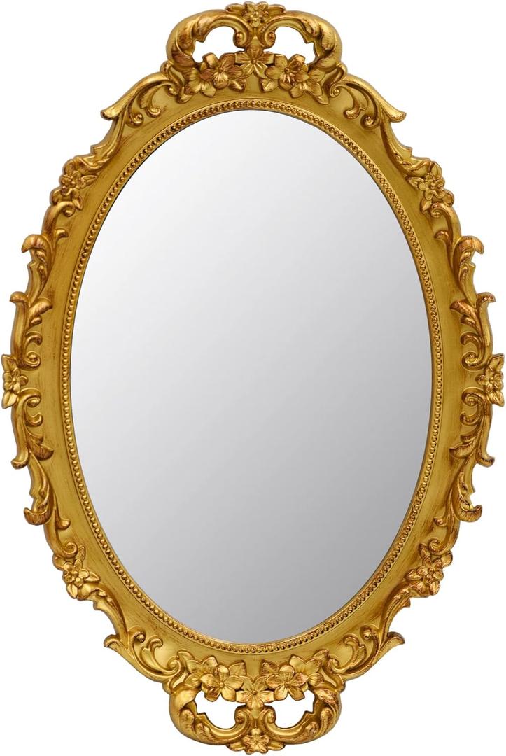 Vintage Decorative Gold Framed Mirror, Small Oval Wall Hanging Mirror -Small- 9.6" W x 14.3" L (Gold)