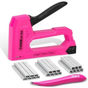 THINKWORK Light Duty Staple Gun, Pink Upholstery Staple Gun for Wood with 1600pcs JT21 Staples 1/4", 5/16", 3/8" and Staple Remover, Women Fabric Stapler Gun for Crafts, Wall, Arts, DIY, Decoration
