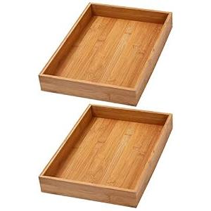 YBM HOME Bamboo Drawer Organizer Storage Box for Kitchen Drawer, Junk Drawer, Office, Bedroom, Children Room, Craft, Sewing, and Bathroom, 2 Pack 10x14x2 inch