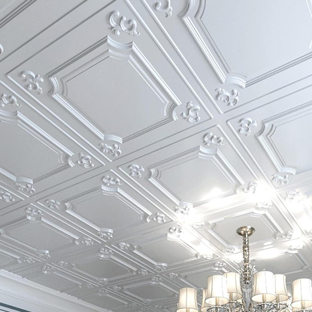 Art3d Drop Ceiling Tiles 24x24 in White (12-Pack, 48 Sq.ft), Wainscoting Panels Glue Up 2x2 (24"x24")