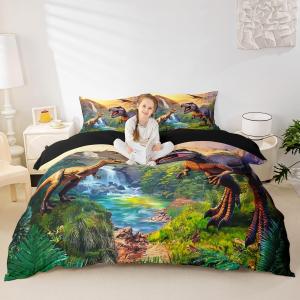 Erosebridal Kids Dinosaur Duvet Cover Twin Bedding Sets for Boys Toddler Cartoon Jungle Dino Bed Comforter Cover,3D Ancient Animals Quilt Cover Dinosaur Room Decor for Boys,Zipper 1 Pillow Case