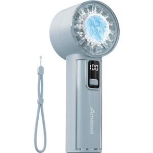 AMACOOL Handheld Fan with Ice Cooler, Mini Portable Fan Rechargeable, 18Hrs Cooling, 0-100 Adjustable Speed, Small Yet Powerful, Personal Hand Fans for Travel, Beach, Outdoor, Makeup, Gifts for Women (Blue)