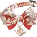 Double Bowtie Cat Collar with Japan Kabuki Charm. Safety Breakaway Buckle. Cute Kitten Collar for Girl Boy Cats