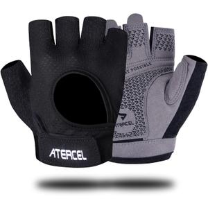 ATERCEL Weight Lifting Gloves Full Palm Protection, Workout Gloves for Gym, Cycling, Exercise, Climbing, Breathable, Super Lightweight for Mens and Women (Large, Grey Black)