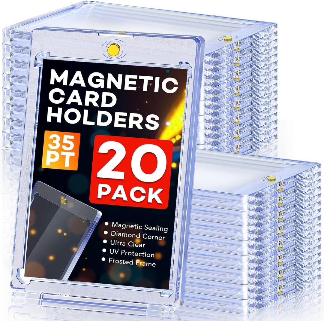 20ct Magnetic Card Holders, 35pt One Touch Card Holder, U-V Protection Hard Plastic Case for Trading Cards, Display Case for Sports, Baseball, Football, Game Cards (20 Pack)