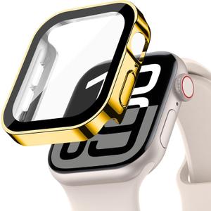 EIHAIHIS Screen Protector for Apple Watch Case Cover Series 11 10 9 SE 8 7 6 5 4 40mm 44mm 41mm 45mm 42mm 46mm Tempered Glass Waterproof PC Protective Bumper Face for iwatch SE2 gen2 SE 3 Women Men (Plating Gold)