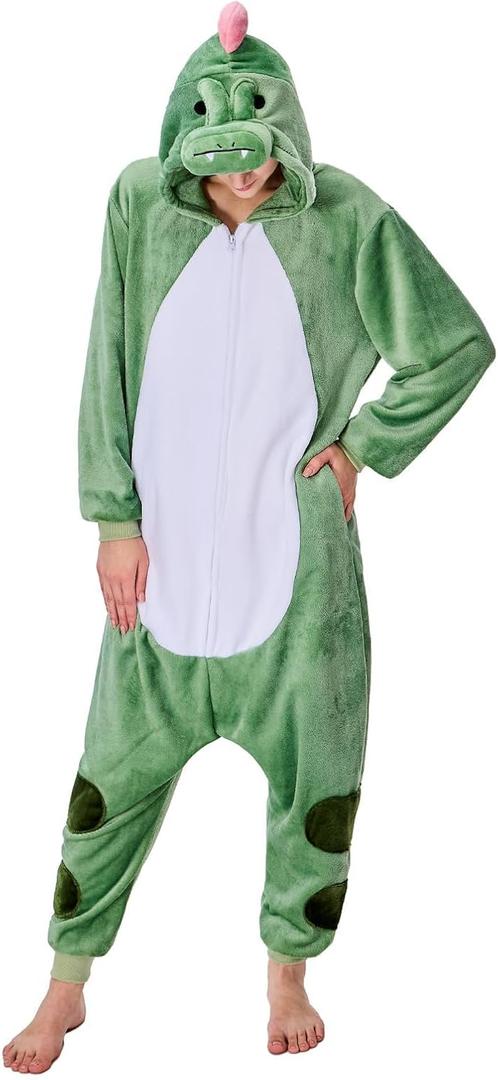Adult Unisex Onesie Pajamas Animal One-Piece Cartoon Costume Halloween Christmas Partywear Homewear Sleepwear Jumpsuit (Dinosaur,M)