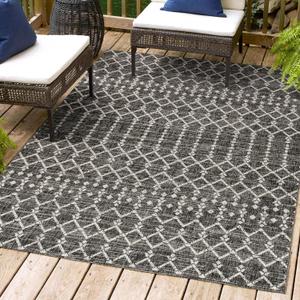 JONATHAN Y SMB108F-9 Ourika Moroccan Geometric Textured Weave Indoor/Outdoor Area Rug, Bohemian, Rustic, Scandinavian, Easy Cleaning, Bedroom, Kitchen, Backyard, Patio, Non-Shedding, Black/Gray, 9 x 12 (Rectangular)