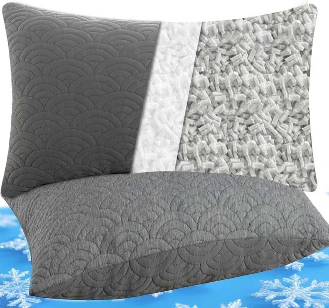 MOLCLCUY Memory Foam Pillows King Size Set of 2 Adjustable Cool Pillow for Side Back Stomach Sleepers Luxury with Washable Cover (Gray)