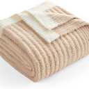Snuggle Sac Soft Ribbed Beige Throw Blanket for Couch, Luxurious Fluffy Cozy Knit Throws for All Season, Reversible Warm Microfiber Netural Blankets for Couch, Sofa, Travel, Beige, 50x60 inches