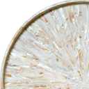 22" Extra Large Round Mother of Pearl Ottoman Tray with Raised Edge – Handcrafted Capiz Shell Serving Tray for Coffee Table, Charcuterie & Breakfast in Bed, Coastal Farmhouse Gift