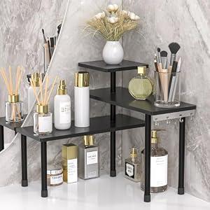 JayRex Countertop Corner Shelf, 3 Tier Shelf Moveable Organizer for Bathroom Counter, Make Up, Dresser Table, Desktop Shelf (Black)