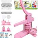 Button Maker Machine Multiple-Sizes, DIY Pin Button Maker Machine Kit with Interchangeable Button-Models&Free Button Parts&Circle Cutter&Wrench Gadget (Pink, 25+58mm)