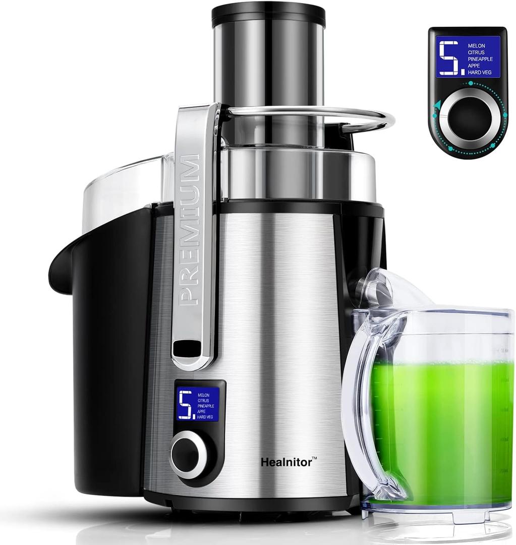 1000W Centrifugal Juicer Machine, Healnitor Juice Maker Extractor, 5-Speed Juice Processor Fruit and Vegetable, Big Mouth Stainless Steel Power Juicer, Silver