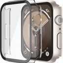 Misxi 2 Pack Hard PC Case with Tempered Glass Screen Protector Compatible with Apple Watch Series 9 Series 8 Series 7 41mm, Anti-Drop Lightweight Cover for iWatch, 1 Starlight + 1 Transparent