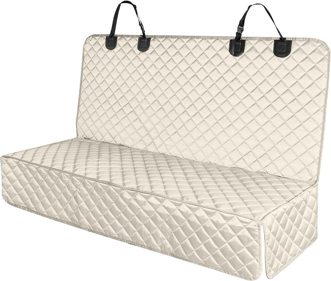 PETICON Waterproof Scratchproof Pet Bench Seat Covers for Cars, Trucks, SUVs, Nonslip Durable Back Seat Cover for Dogs, Washable Backseat Protection (beige)