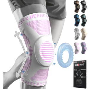 NEENCA Professional Knee Brace for Pain Relief, Medical Knee Support with Patella Pad & Side Stabilizers, Compression Knee Sleeve for Meniscus Tear, ACL, Joint Pain, Runner, Workout (Pink White, 3XL)