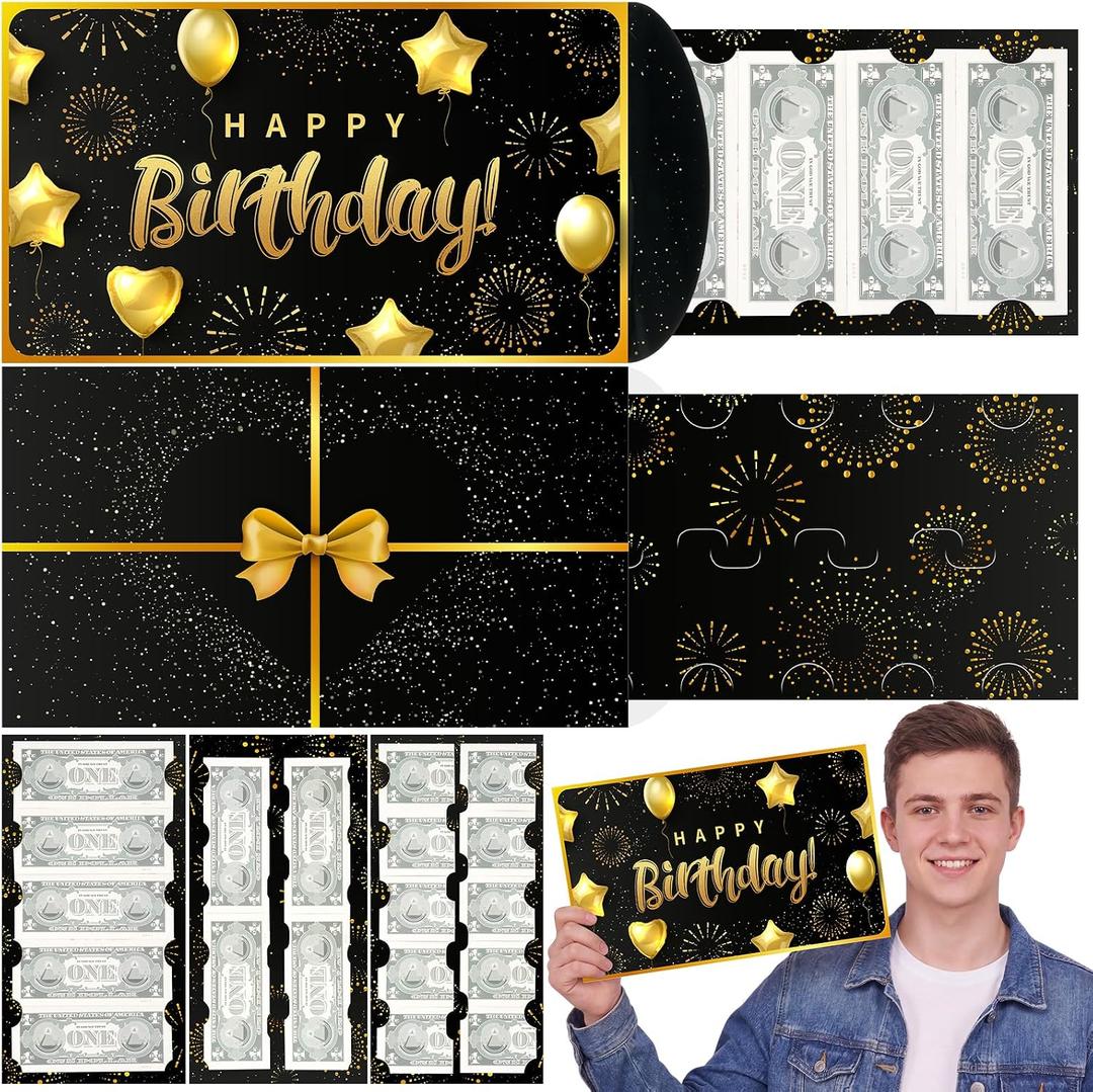 5 x Jumbo Birthday Money Card for Cash Gift Holder with Envelope, 14 x 8 Inch Surprise 18th Birthday Decorations Fun Way to Give Money for Men Women Teenager (Black)