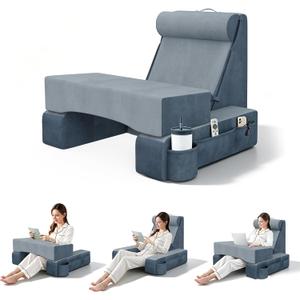 COZEER 3‑in‑1 Reading Pillow for Bed with Adjustable Independent Lumbar Support & Headrest, Wedge Pillow Set for After Surgery with Sponge Lap Desk, Detachable Armrest Design for Home Office (Upgrad)