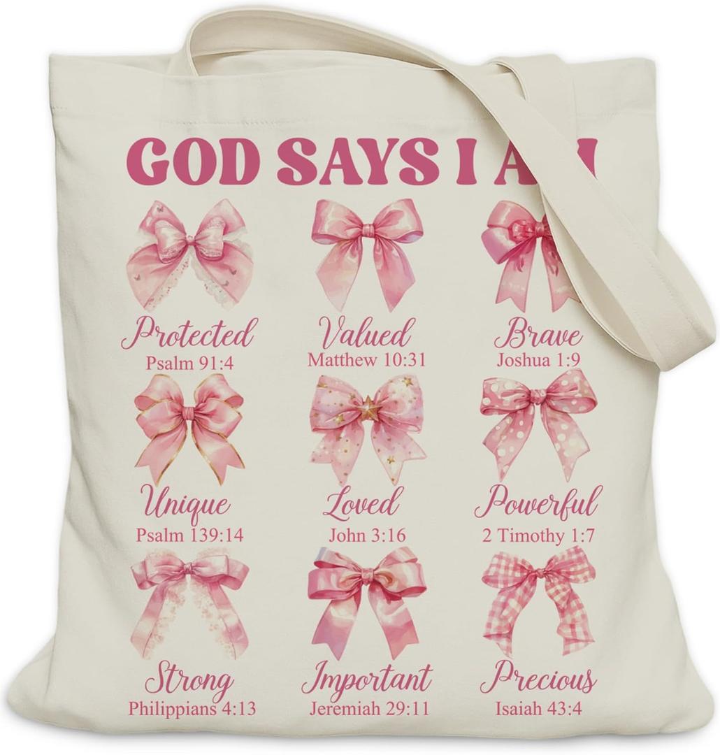 Aesthetic Christian Gifts Tote Bag for Church, Religious Tote Bag for Bible Study, Medium Size with Inner Pocket (Pink)