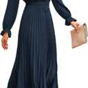 PRETTYGARDEN Women's 2026 Spring Fall Midi Dress Casual Long Sleeve V Neck Swiss Dot Pleated A Line Flowy Dresses (Blue, XL)