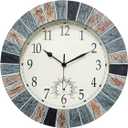 UMEXUS Outdoor Clock with Thermometer, 13 Inch Retro Large Waterproof Wall Clocks Indoor Silent Non-Ticking Battery Operated Weatherproof Decor for Garden Kitchen Bathroom Mother Gift (Marble Brown)