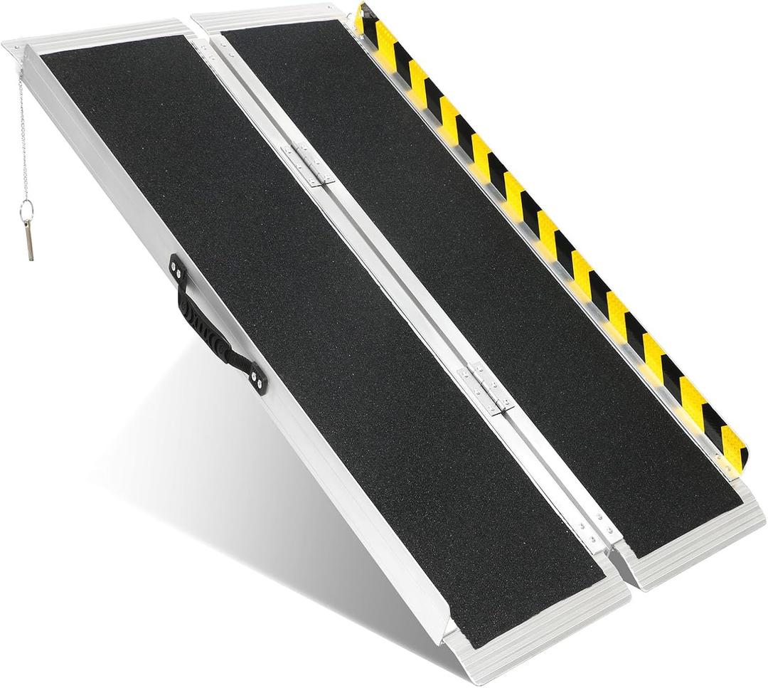 4FT Portable Wheelchair Ramp, Non-Slip Aluminum Folding Handicap Ramp, 800 LBS Capacity Door Threshold Ramps for Home Steps, Scooter Ramps for Car, Doorways, Curbs, Stairs, Cart, Wheel Chair Ramp Step (4FT (Usable height 4-12 inch)