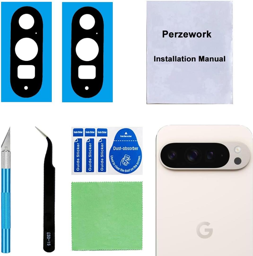 2 Set Back Rear Camera Lens Glass Replacement for Google Pixel 9 Pro XL with pre-Installed Adhesive and Reparing Toolkit