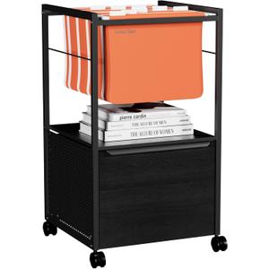 VECELO Mobile Filing Cabinet on Lockable Wheels,Under Desk Organizer with Hanging File Folder Organizer,Beside Under Desk for Office Home,No Bend Over, Fits Letter Size, Black