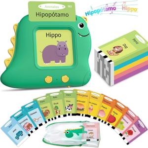Spanish Talking Flash Cards Bilingual - Toddler Toys for 2 3 4 5 Year Old Boys and Girls, Autism Sensory Toys for Kids Learning Montessori, Espaol/English Speech Therapy Preschool Gifts