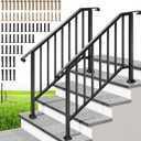 VIVOHOME 2-Pack Galvanized Steel Hand Rails for Outdoor Steps 40.6" Curved Ends and Safety Balusters Exterior Railing Kit for Porch, Deck, or Indoor Stairs (4-Step, Black)