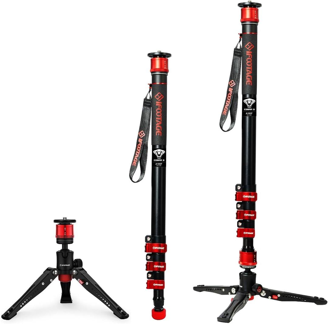 IFOOTAGE Camera Monopod Cobra 3 A180F, 71" Aluminum Professional Video Monopod with Tripod Base, Max Load 10KG IFOOTAGE Camera Monopod Cobra 3 A180F, 71" Aluminum Professional Video Monopod with Tripod Base, Max Load 10KG
