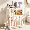SanDream Hair Tool Organizer Bathroom Countertop, 2-Tier Metal Bathroom Organizer with Blow Dryer Holder, Large Capacity Space-Saving Vanity Shelf for Perfume, Skincare & Makeup Storage (White)