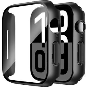 Smiling 2 Pack Case Built in Tempered Glass Screen Protector Compatible with Apple Watch Series 11 (2025)/Series 10 46mm, Hard PC Case Overall Protective Cover- Black