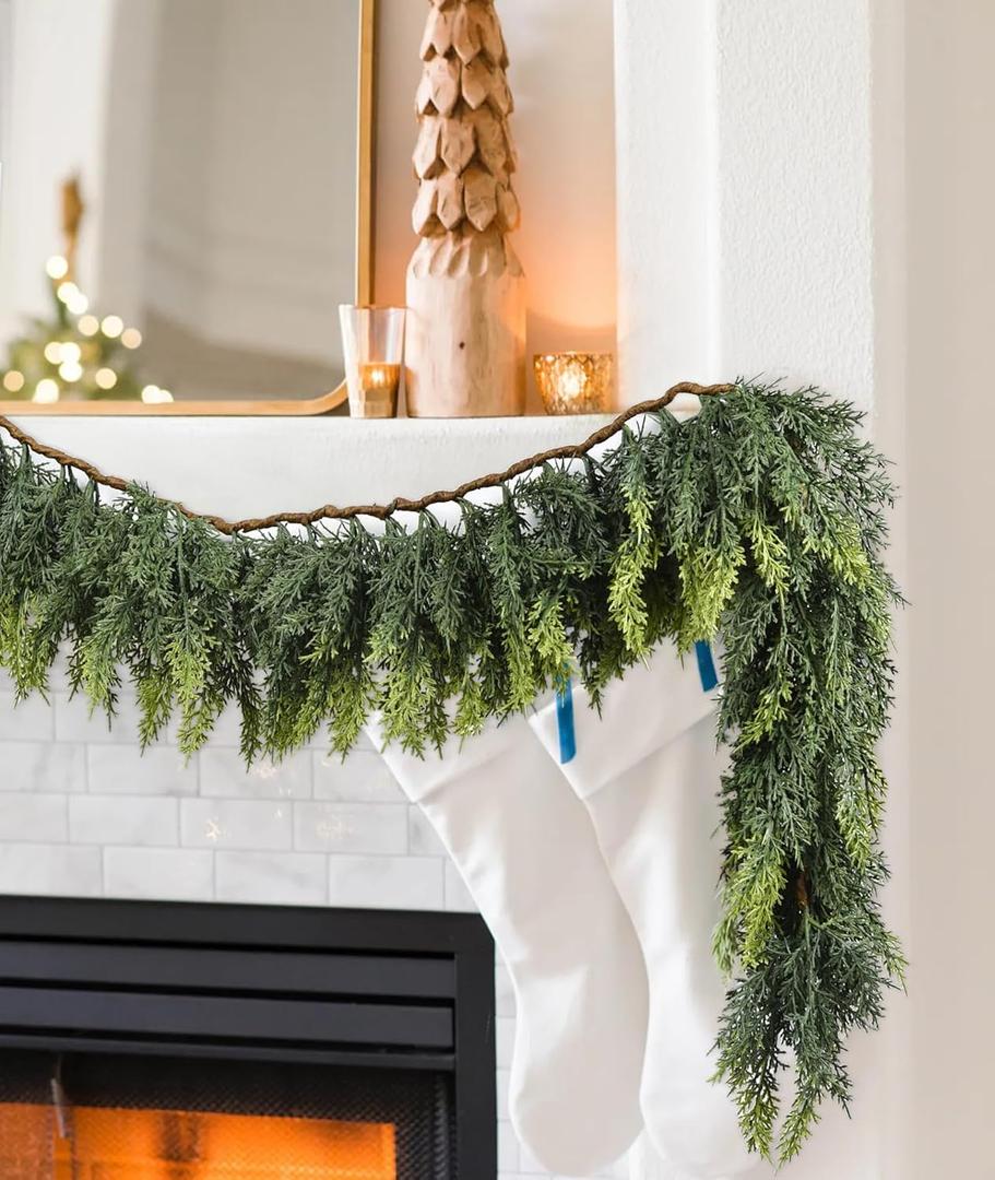 Lvydec Christmas Pine Garland Greenery Decoration, Realistic Cedar Cypress Garland for Holiday Mantel Fireplace Table Centerpiece