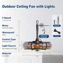 Coolbull 20'' Outdoor Ceiling Fan with Light, Wet Rated Gazebo Fan, Plug in Ceiling Fan, Hanging with Hook, Remote&APP, 6 Speeds, with Wood Blades