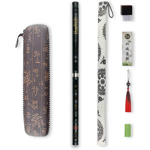 D Key Dizi Black Bitter Bamboo Flute Chen Qing Flute with Free Membrane & Glue & Protector Set Traditional Chinese Instrument (Key of D/Bitter Bamboo Black +Red)