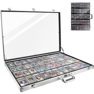 Card Show Display Case Large Aluminum, Trading Card Display Case Suitable for Sports Card/TCG/Jewelry Collection, Silver 34 in X 22 in, 1-Year Coverage