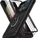 Gritup for Samsung Galaxy S21 Ultra Case with 2PCS Screen Protector, Build in 360 Rotating Ring Kickstand, Military Grade Protective Case for Galaxy S21 Ultra 5G Phone, Black