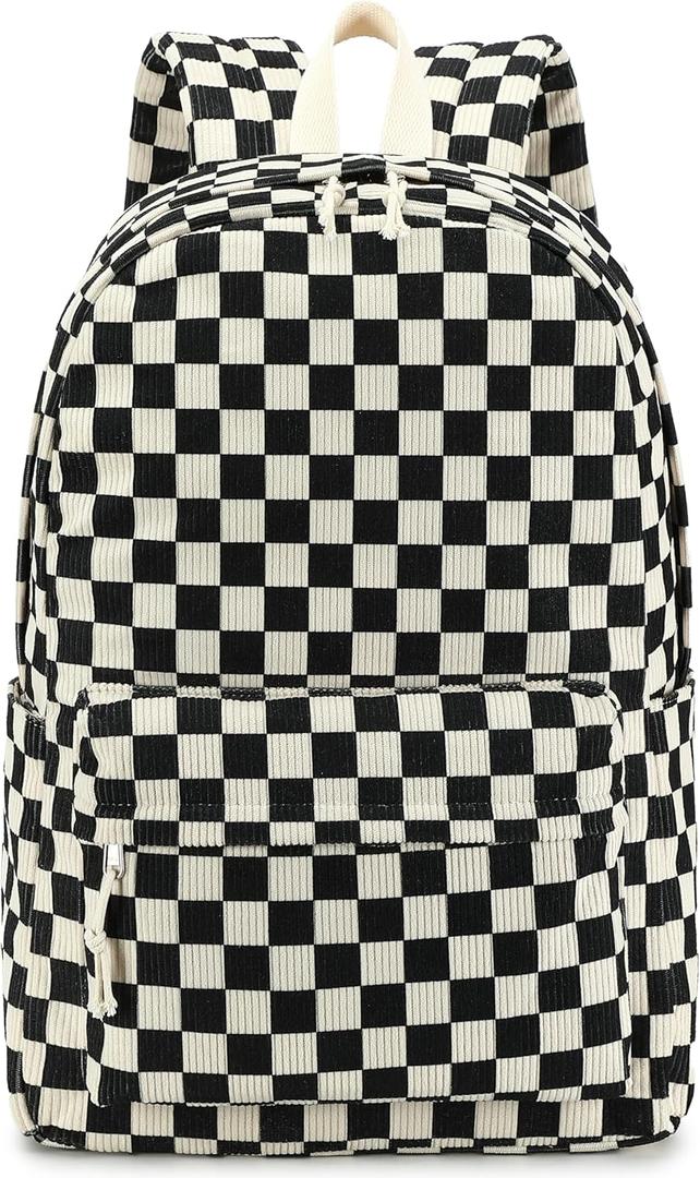 Bluboon School Backpack for Teen Girls Bookbags Elementary High School Corduroy Laptop Bags Women Travel Daypacks (Corduroy Black White)