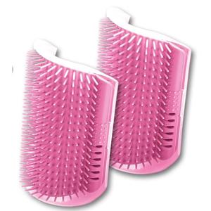 Cat Self Groomer  Wall Corner Grooming Brushes for Cats and Small Pets  Soft Silicone Massage Brush for Shedding Control and Face Rubbing (Pink)