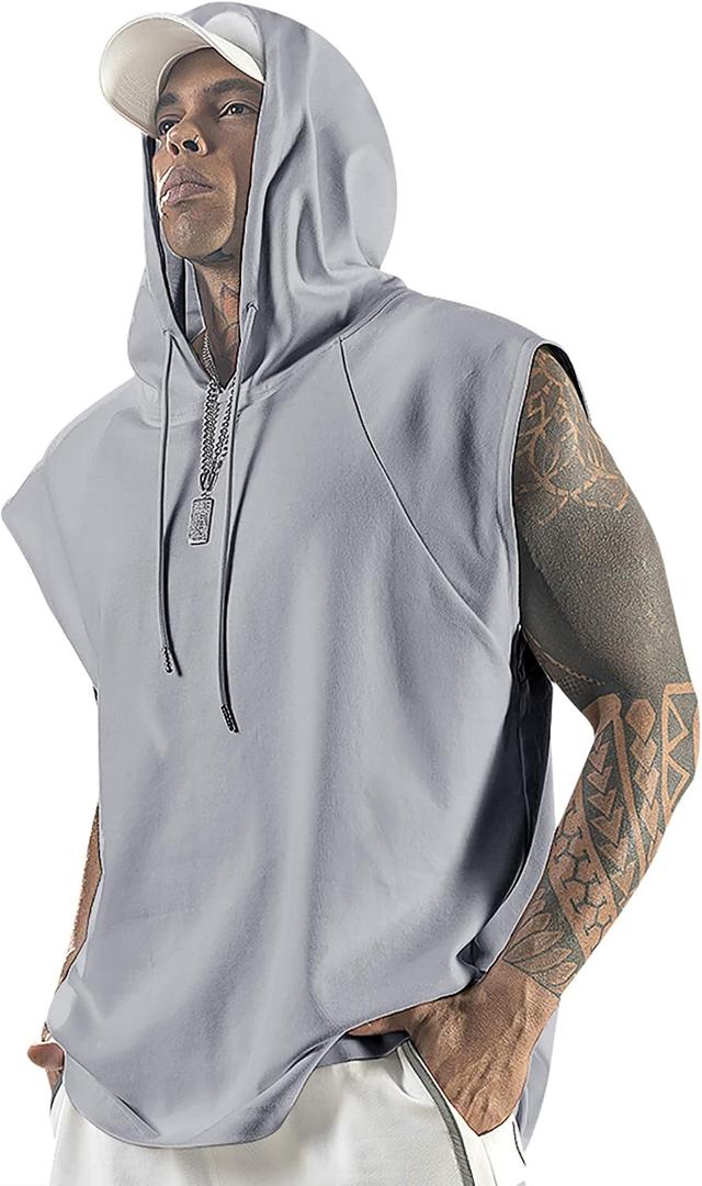 Men's Workout Hooded Tank Tops Bodybuilding Muscle Cut Off T Shirt Sleeveless Gym Hoodies L