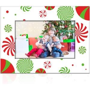 Party Greeting Red and Green Peppermint 4x6 Ceramic Photo Frame, Vertical or Horizontal, Desktop Use