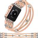 TOYOUTHS Beaded Bracelet Compatible with Apple Watch Band 49/46/45/44/42mm Women, Boho Slim Elastic Western Stretchy Solo Loop Dressy Nylon Strap for iWatch Series 10/9/Ultra/SE/8/7/6/5/4/3/2/1, XS (Gold)