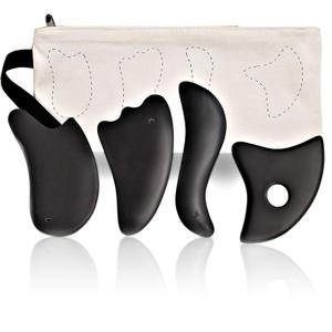 Gua Sha Facial Tools Set of 4 - Premium Bian Stone for Face & Body: Glowing Massage, Daily Skincare Routine, Age-Rewinding, Face Lifting & Slimming Beauty Kit for Woman Man(Black)